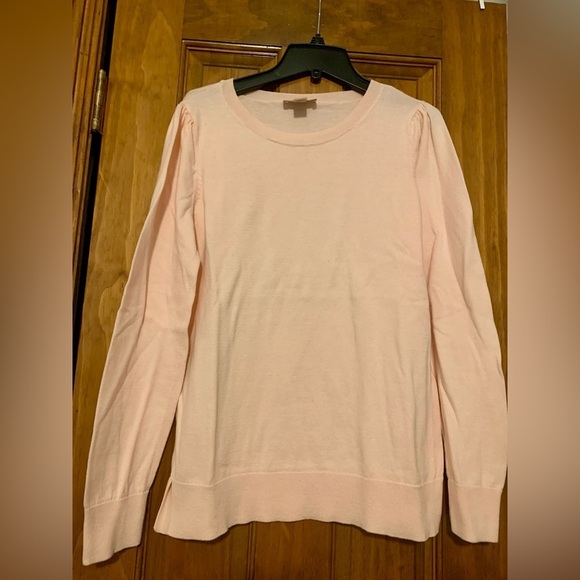 LOFT Sweaters - Ann Taylor LOFT Size Small Puff Sleeve Sweater Light Pink 100% Cotton